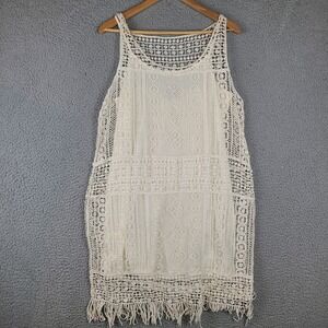 Lauren Ralph Lauren Dress PL Lacey Ivory Crochet Cotton Wedding Fringe Fairycore